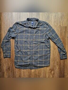 Mens XL Tall XLT Gap Button Down Up Plaid Long Sleeve Shirt Cotton Gray Brown